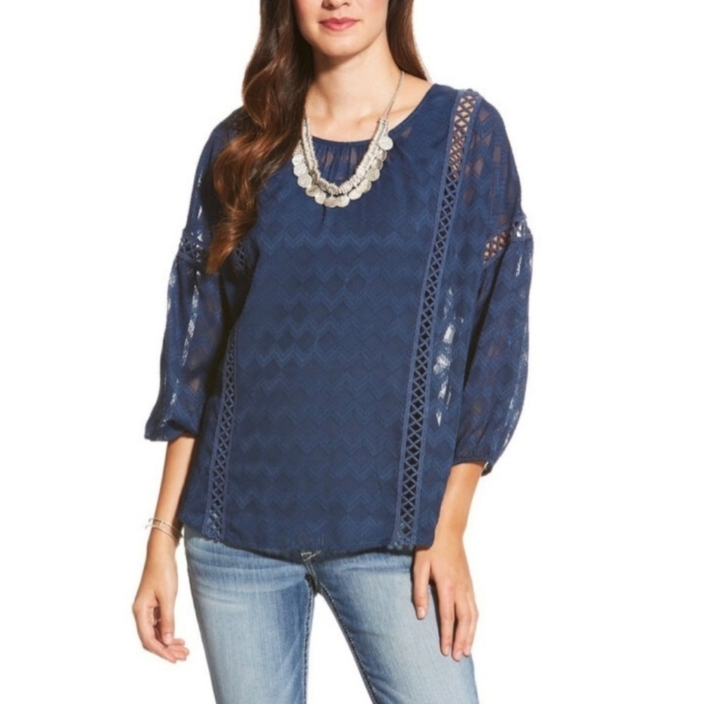 Women's Ariat Navy Blue Lace Detail Top